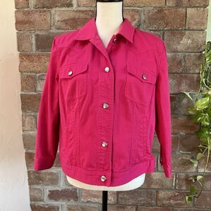 Chaps Denim Jacket Women Petite XL Hot Pink Western Barbiecore Button 3/4 Sleeve